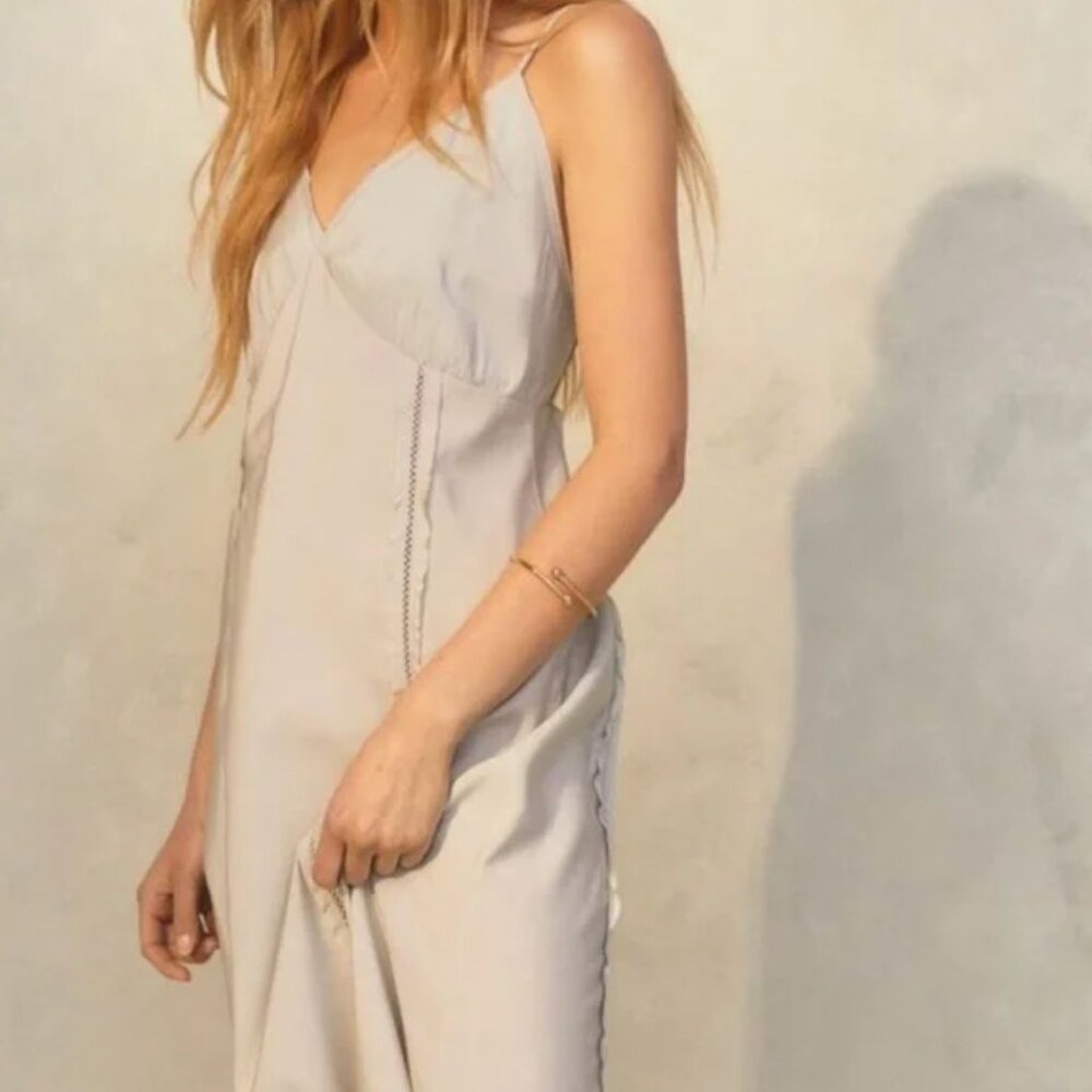 Sage Green H&M Long Spaghetti Strap Tie Back Dress